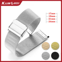 Watch Strap 17mm 19mm 21mm 24mm Universal Stainless Steel Metal Watchband Replacement Wrist Strap Bracelet Black Gold Silver