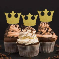 24pcs Prince Cupcake Toppers Prince Crown Cupcake Toppers Glitter Prince Crown Toppers Royal Prince Baby Shower Royal Prince