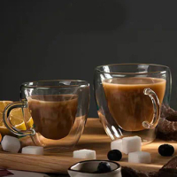 Clear Double Wall Glass Coffee Mugs Insulated Layer Glass Cup With Handle Bar Tea Milk Juice Water Whisky Espresso Coffee Mug