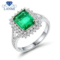 Natural Diamond Flower Green Emerald Wedding Ring Design Solid 18K White Gold Diamond Gemstone Jewelry for Women Christmas Gift