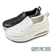 GREEN PHOENIX 波兒德 女 休閒鞋 懶人鞋 厚底鞋 小白鞋 氣墊 蕾絲 水鑽(白色、黑色)