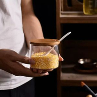 玻璃調味罐組合木蓋玻璃鹽罐香料味精罐廚房儲物罐套裝
