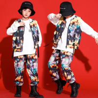 Kids Teen Performance Outfit Hip Hop Clothing Tie Dye Camo Jacket Jogger Pants For Girls Jazz Dancewear Costumes Street Clothes