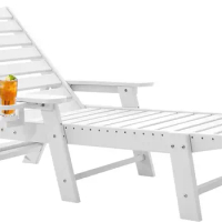 Patio Lounge Chairs for Outside, Chaise Lounge Chair with 6 Positions, HDPE Lounge Chair with Cup Holder Easy Assembly