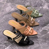 Sepatu high heels wanita Selop Tali mutiara VIOLA