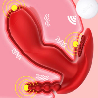 Wireless Remote Wearable Dildo Vibrator For Women Couples Sex Toy Dual Motor Vibrating Tongue licking Butterfly Panties Vibrator