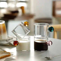 110ml Espresso Cups Small Cups Home Glass Ball Handle Coffee Cup Tea Water Cup Saucer Steak Juice Bucket Table Decor