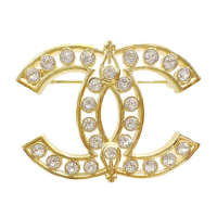 【CHANEL 香奈兒】ABB210 經典水鑽LOGO胸針(金色)