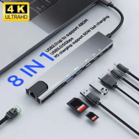 8 in 1 USB C HUB Type C Splitter To HDMI 4K Docking Station Laptop Adapter With PD HDMI RJ45 USB3.0 For Macbook Air M1 iPad Pro