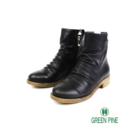 【GREEN PINE】寒流必穿時髦抓皺設計女短靴黑色(00187251)