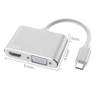 Type c to hdmi vga converter 2 in 1 Type c HUB 4k USB3.1 Adapter for Porjector Gaming Macbook Sumsung Huawei