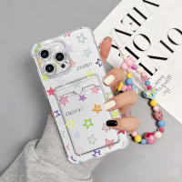 Cherry Stars Card Slot Chain Case For Samsung A13 A22 A52 A72 A32 A05 A05S A02 A02S A03 Core A04 A04