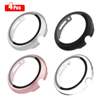 4Pcs Tempered Glass Case For Google Pixel Watch Full Coverage Cover Screen Protector Shell For Google Pixel Watch Bumper Case