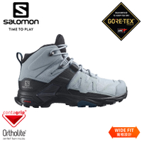 【SALOMON 索羅門 女 X ULTRA 4 GTX中筒登山鞋(寬楦)《深礦灰/黑/藍》】416872/健行鞋