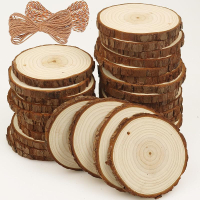 Natural Wood Slices 30 Pcs 3.5-4 Inches Craft Unfinished Wood Kit Predrilled Wooden Rounds with Bark