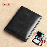 Bag Haven1 Mới Da Ví nam RFID Mỏng Ví ngắn Ví đựng thẻ Nam