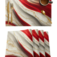 Marble Texture Red Placemat for Dining Table Tableware Mats 4/6pcs Kitchen Dish Mat Pad Counter Top Mat Home Decoration