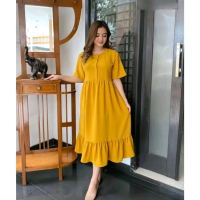Nadira Dress Daster Crinkle Airflow Terbaru Kekinian Viral Tiktok shop 2024 Kancing Busui Linen Brow