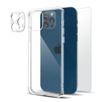 【Timo】iPhone 12 Pro 6.1吋 透明防摔手機殼+螢幕保護貼+鏡頭貼三件組