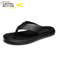Camel Active Mens Leather Slippers 2023 Summer Luxury Brand Men Flip Flops Original Design Outdoor Soft Beach Casual Shoes