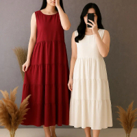 PROMO MERDEKA 2 pcs Inner Dress Susun Tanpa Lengan Rayon Twill Higj Quality Nyaman Lembut Stylish - 