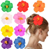 9pcs Hibiscus Rosa-sinensis Flower Hair Clips Simulated Beach Flower Hair Pins Hawaii Vacation Hair 