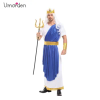 Umorden Carnival Halloween Costume for Men King Neptune Costumes Roman Fairy Tale God of Sea Poseidon Cosplay Fancy Dress Set