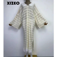 XIZEO Cover Up Women Fashion Sexy Boho African Holiday Party Long Sleeve Silk Feeling Robe Kimono Kaftan