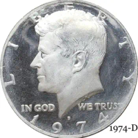 United States America 1974 D Liberty 1/2 Kennedy US Half Dollar In God We Trust E PLURIBUS Cupronickel Silver Plated Copy Coin