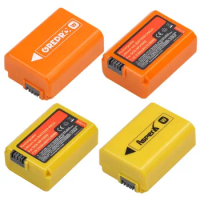 Yellow and Orange NP-FW50 NP FW50 Battery for Sony ZV-E10L A6000 A3000 A6500 A5100 SLT-A55 A7R II, RX10 Mk iv, NEX-3N Camera