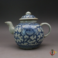 晚清民國 青花 茶壺 手繪纏枝蓮紋 古玩古董陶瓷器收藏老貨擺件