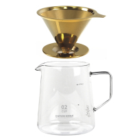 MILA 鈦金立式不鏽鋼咖啡濾網座(2-4 cup)++CAFEDE KONA 玻璃分享壺600ml-透明