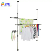 Adjustable Indoor Clothes Drying Rack Garment Rack Coat Stand Rack Drying Hangers Floor to Ceiling Drying Rack +Clip DQ0777-29D