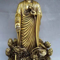15"Tibet Buddhism Pure Bronze Stand Sakyamuni Shakyamuni Buddha Statue