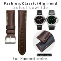 Genuine Leather Watchband 24mm 25mm 26mm For Panerai SEIKO TISSOT Black Blue Brown Cowhide Bracelet Vintage Watch Strap