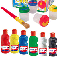 【義大利 GIOTTO】易清洗兒童顏料(六色超值組)+防溢出洗筆杯(1個)+水彩筆刷(1支)