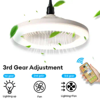 LED Light Fan E27 Converter Base Ceiling Fan Bedroom, Kitchen Toilet Smart Silent Ceiling Fan with Remote Control and Lighting