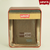 ::bonJOIE:: 美國進口 新款鐵盒裝 Levi's 三折直立式透明窗皮夾 (混搭風) Levis 三折式 短夾 實物拍攝 皮夾