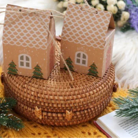 5/10/20pcs Kraft House Christmas Candy Box Packaging for Chocolate Cookies Merry Christmas Party Decoration Navidad Gift Box