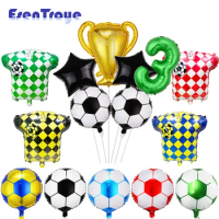 Football Soccer Theme Birthday Decoration Football Foil Balloons Champion Number Jersey Ball for Kids Boys Sports Party Supplies