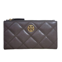 【TORY BURCH】TB Willa 菱格紋皮革對開釦式長夾可可色(贈原廠紙袋)