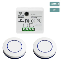 433MHz Switch Wireless Remote Control 10A AC85-240V Relay Receiver Mini Round Button Wall Panel Switch For LED Lamp Ceiling Fan