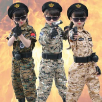 Children's Camouflage Uniform Girl Boy School Student Army Military Uniform Kids Scouting School Police Cosplay Costume for Show