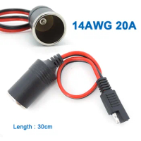 12V 24V car Female Cigarette Lighter Socket to SAE 2 Pin Quick Release Disconnect Connector Plug 14AWG 30CM 20A Extension Cable
