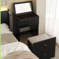 Solid wood flip top dressing table, bedroom, small unit, mini bedside table, bucket cabinet, integrated 60cm black makeupstorage
