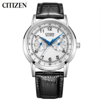 Original CITIZEN Genuine Men's Watch Light Kinetic Energy Japanese Fashion Retro Casual Small Blue Needle Leather Watch