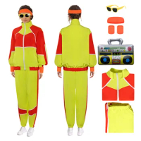 Fantasy Retro 70s 80s Hippie Cosplay Workout Disco Sportwear Tracksuit Costume Adult Women Outfits Halloween Party Carnival Suit