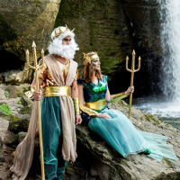 2024 Women Sea Siren Mermaid Costume Men's Poseidon Costumes Adult Egypt Egyptian Pharaoh Prince King Cosplay Fancy Dress