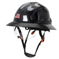 ANSI Full Brim Safety Helmet with Reflective Sticker Construction Hard Hat with Visor Protective Working Riding Rescue CE Helmet
