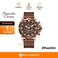 Jam Tangan Pria Alexandre Christie Chronograph AC 6564 MC LROBO Men Brown Dial Brown Leather Strap M